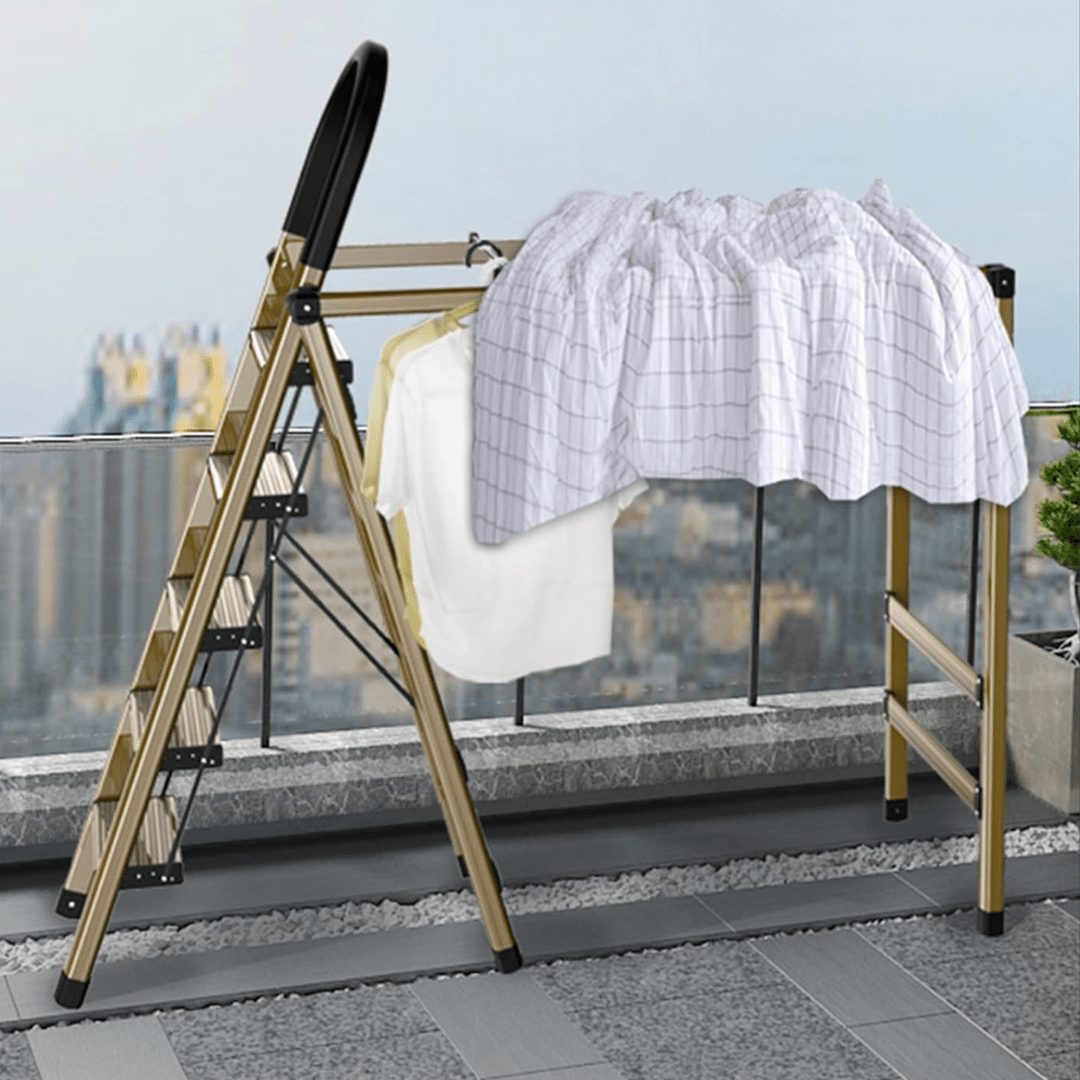 2-in-1 Aluminum 5 Steps Folding Ladder with Drying Rack