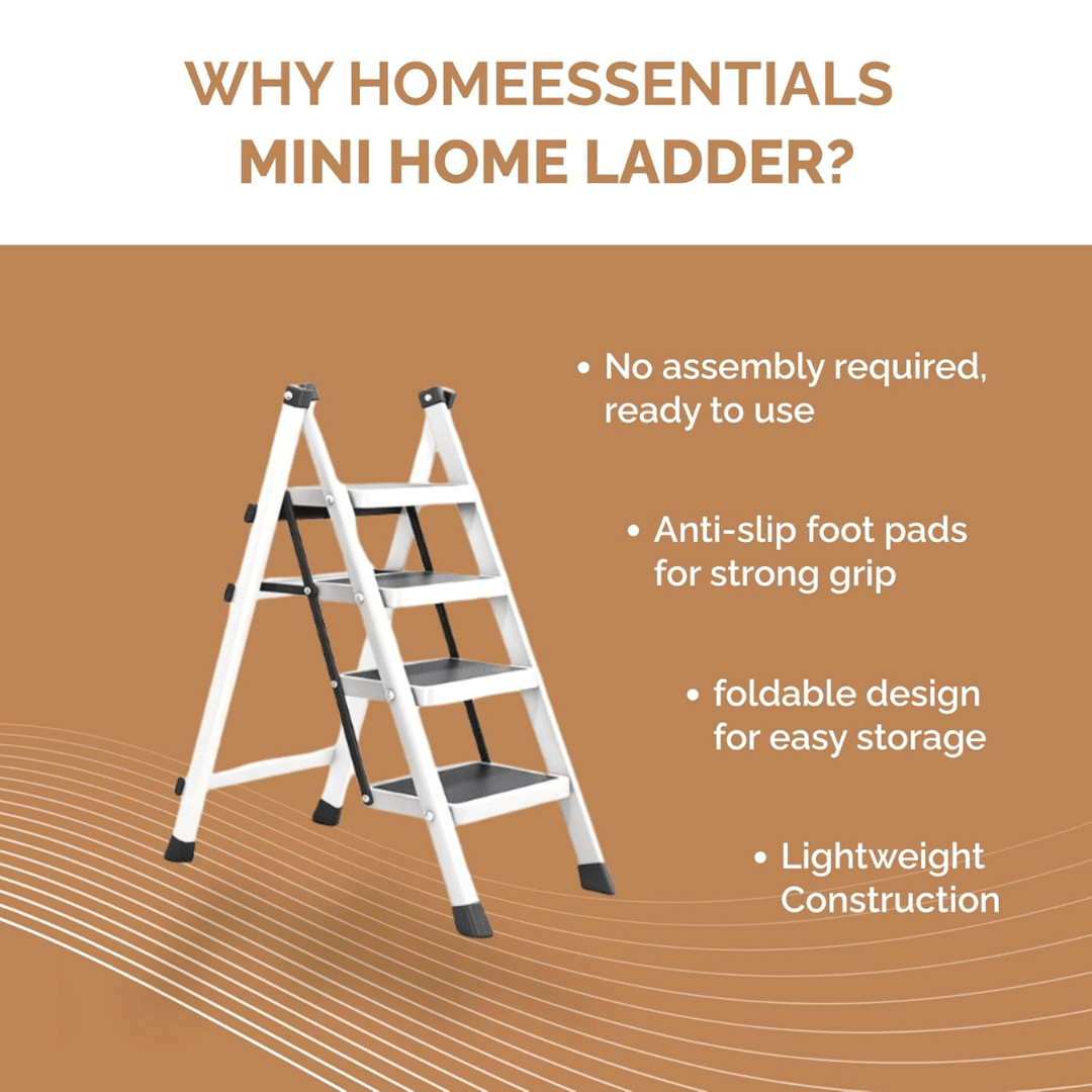 4-Step Foldable Iron Ladder with Anti-Slip Pedals