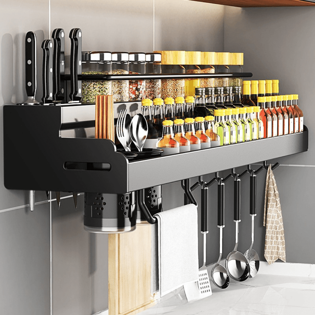 Wall-Mounted Multifunctional Stainless Steel Kitchen Storage Organizer (60cm)