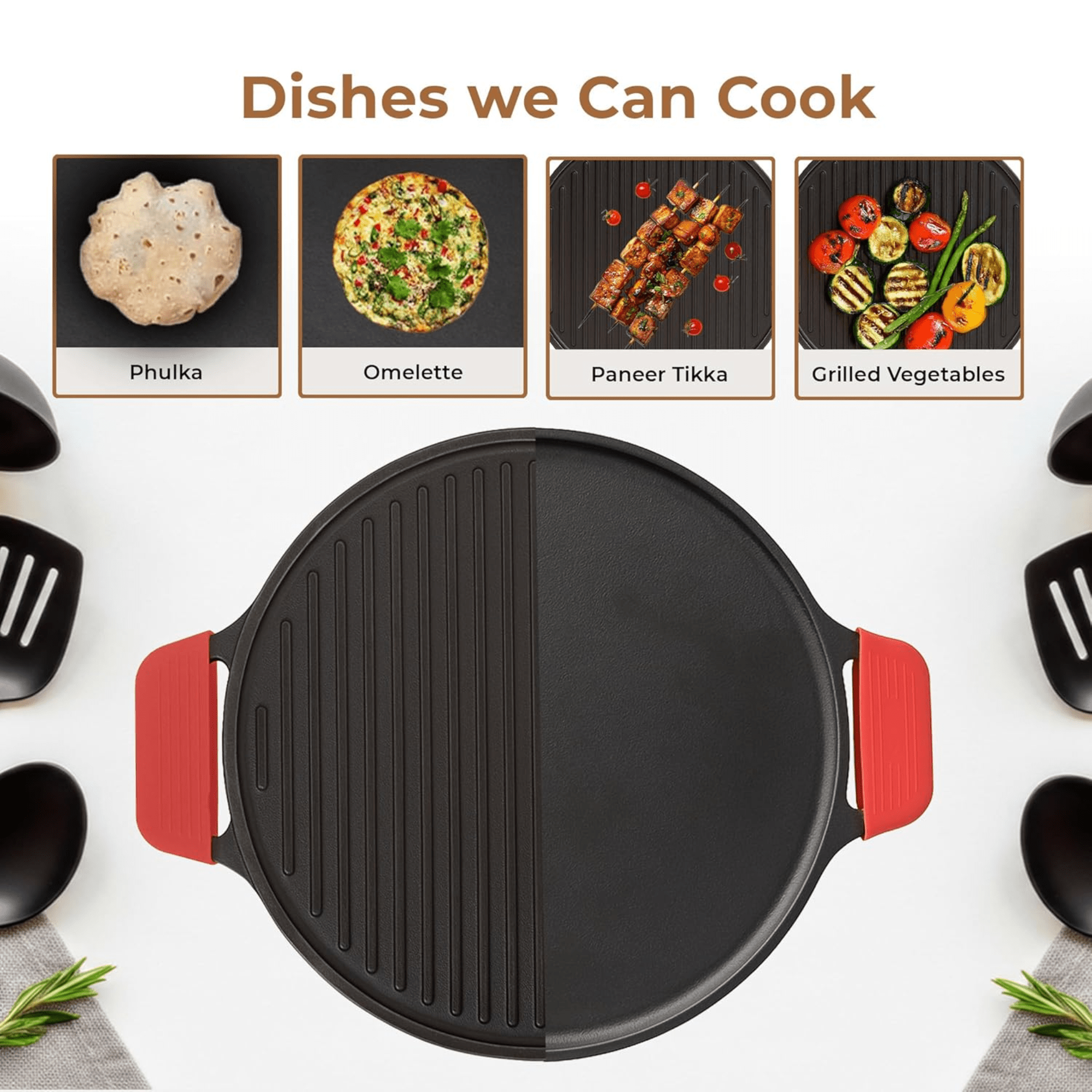 Cast Iron 2-in-1 30cm Reversible Tawa and Grill Pan