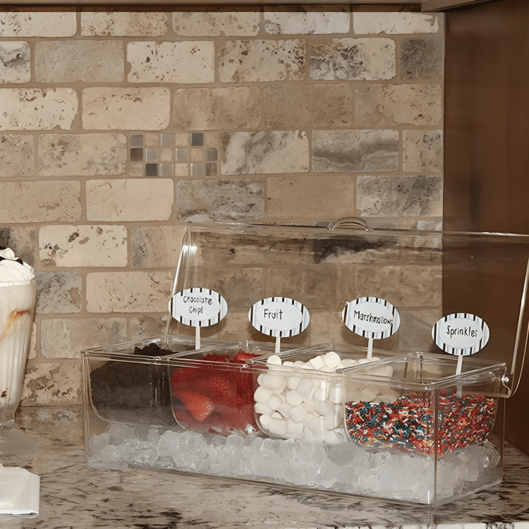 4 Removable Compartments Ice Chilled Condiment Tray