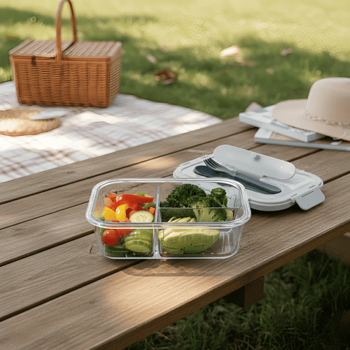 3-Compartment Rectangle Glass Food Container (1050ml)