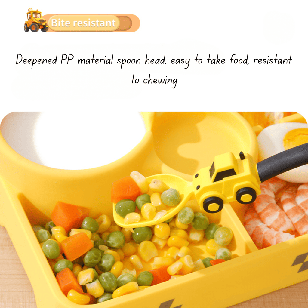 Baby Feeding Construction Themed Dinnerware Plate with Tractor Utensils