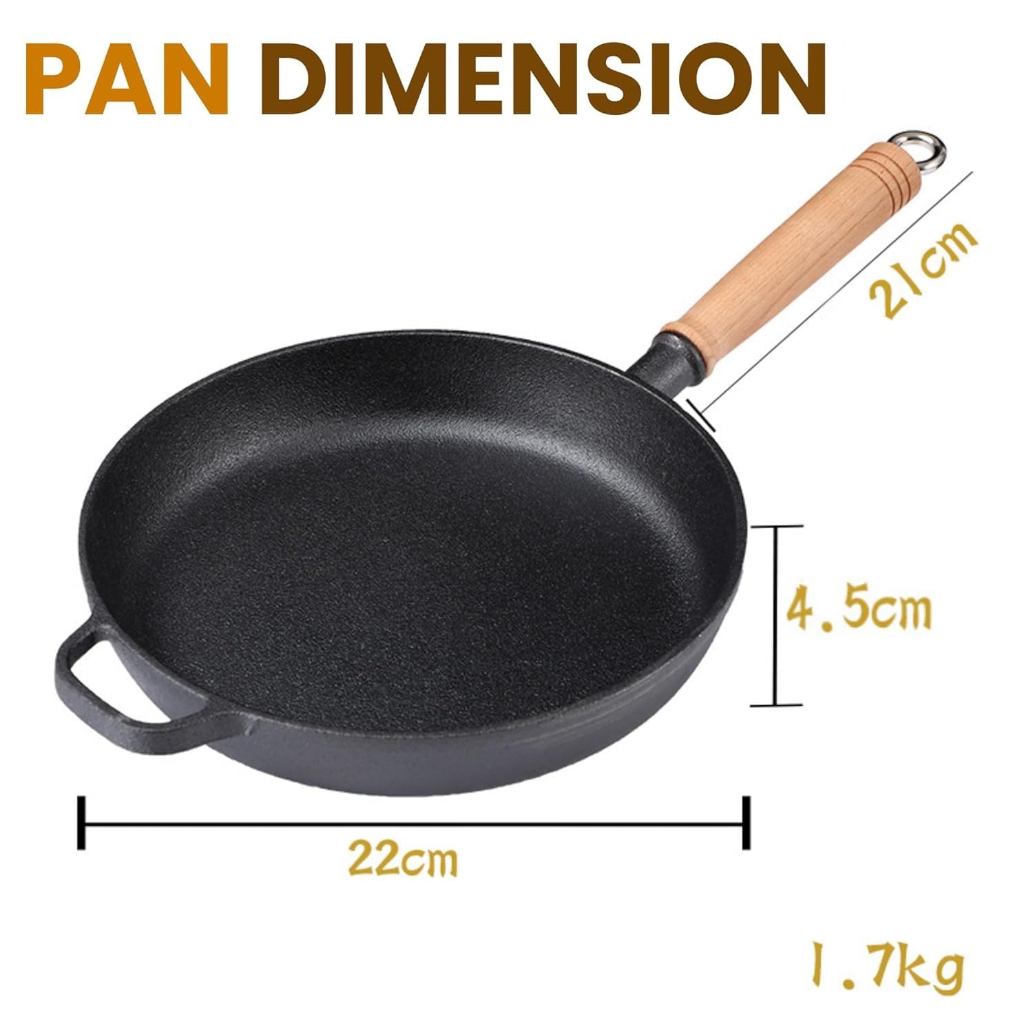 Ultra Heat Cast Iron Skillet Pan with Wooden Handle(22cm)