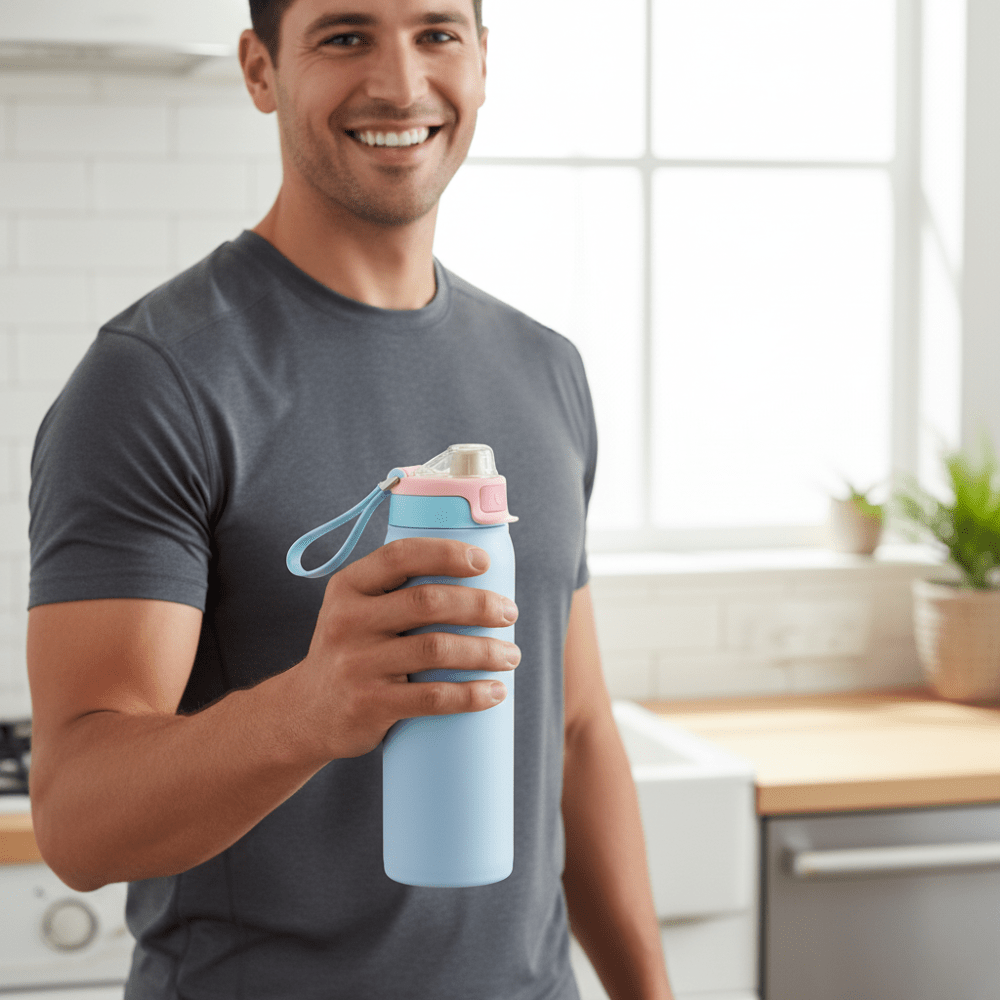 Stainless Steel Thermos Water Bottle with Leakproof Quick Fill Lid (950ML)