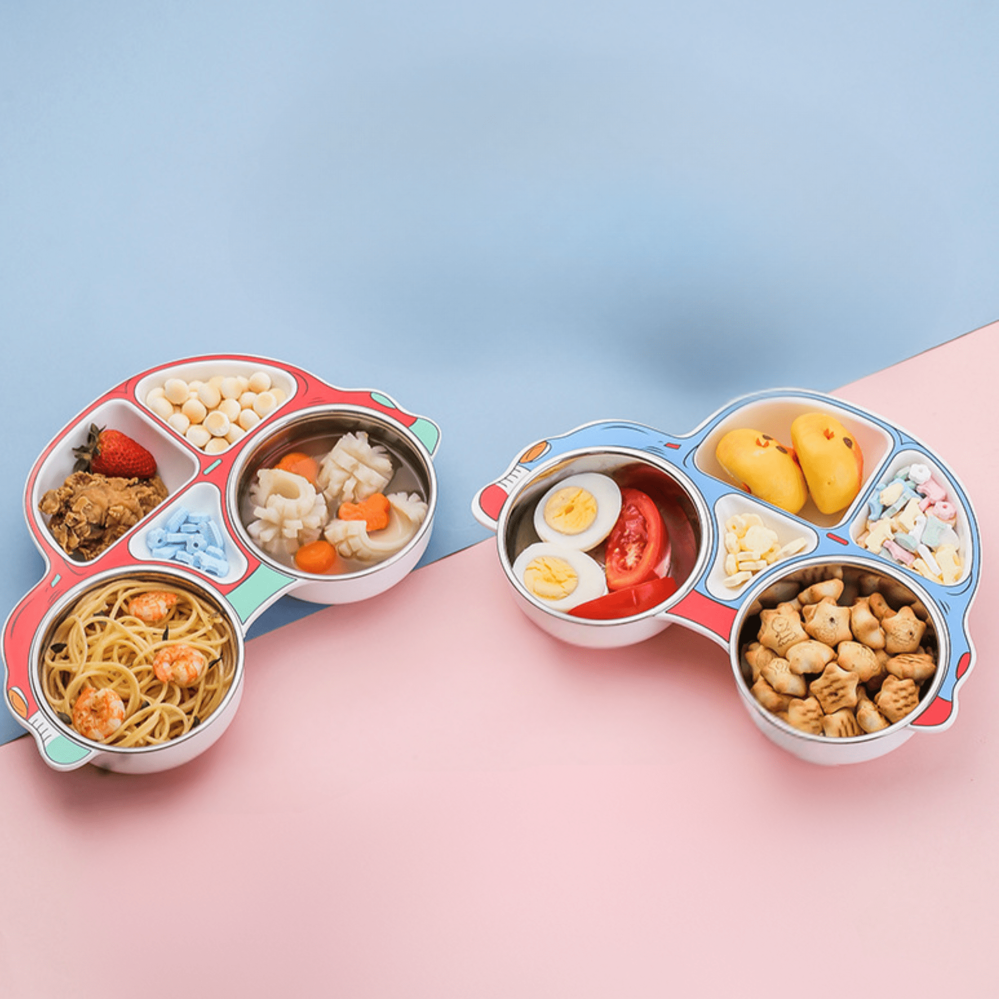 Stainless Steel Baby Food Tray with Five Cartoon Compartments