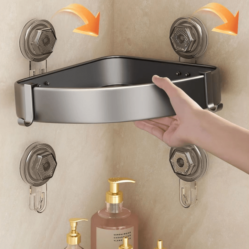 Bathroom Wall Mounted Corner Storage Rack Organizer With Hooks