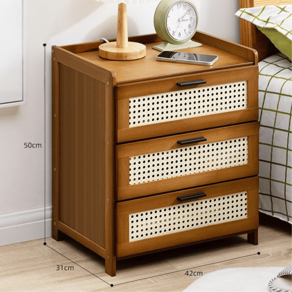 Bamboo Wood Storage Organizer with Imitation Rattan Cabinet (42cm)