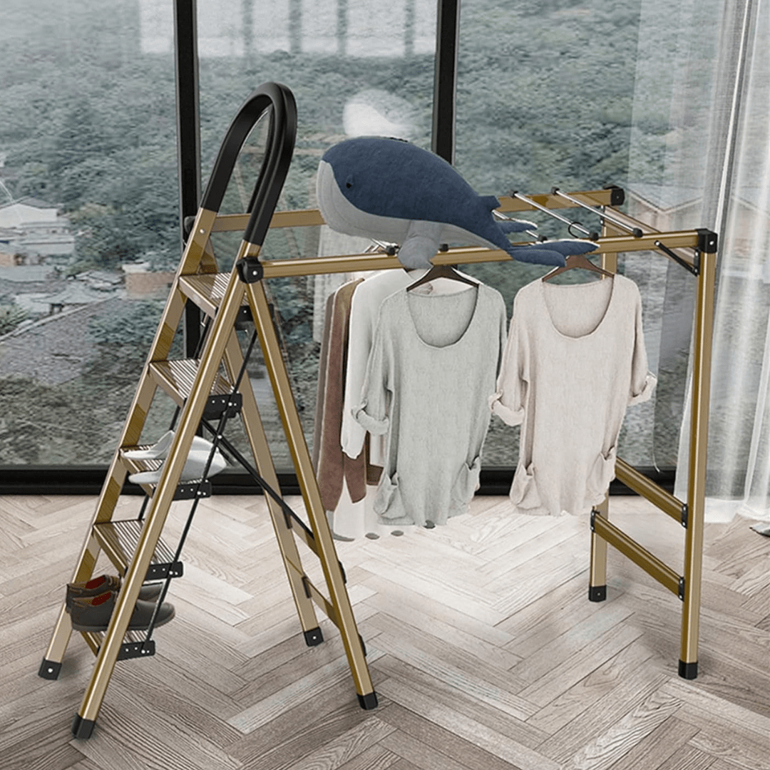 2-in-1 Aluminum 5 Steps Folding Ladder with Drying Rack