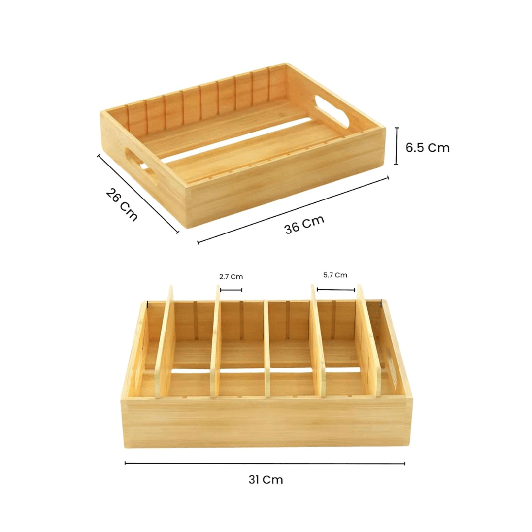 Adjustable Compartment Bamboo Storage Tray