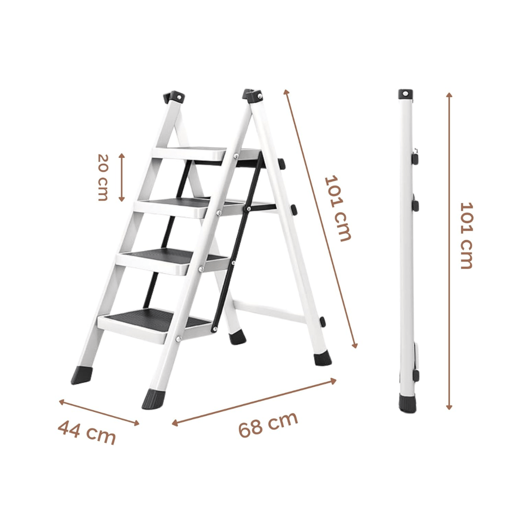 4-Step Foldable Iron Ladder with Anti-Slip Pedals