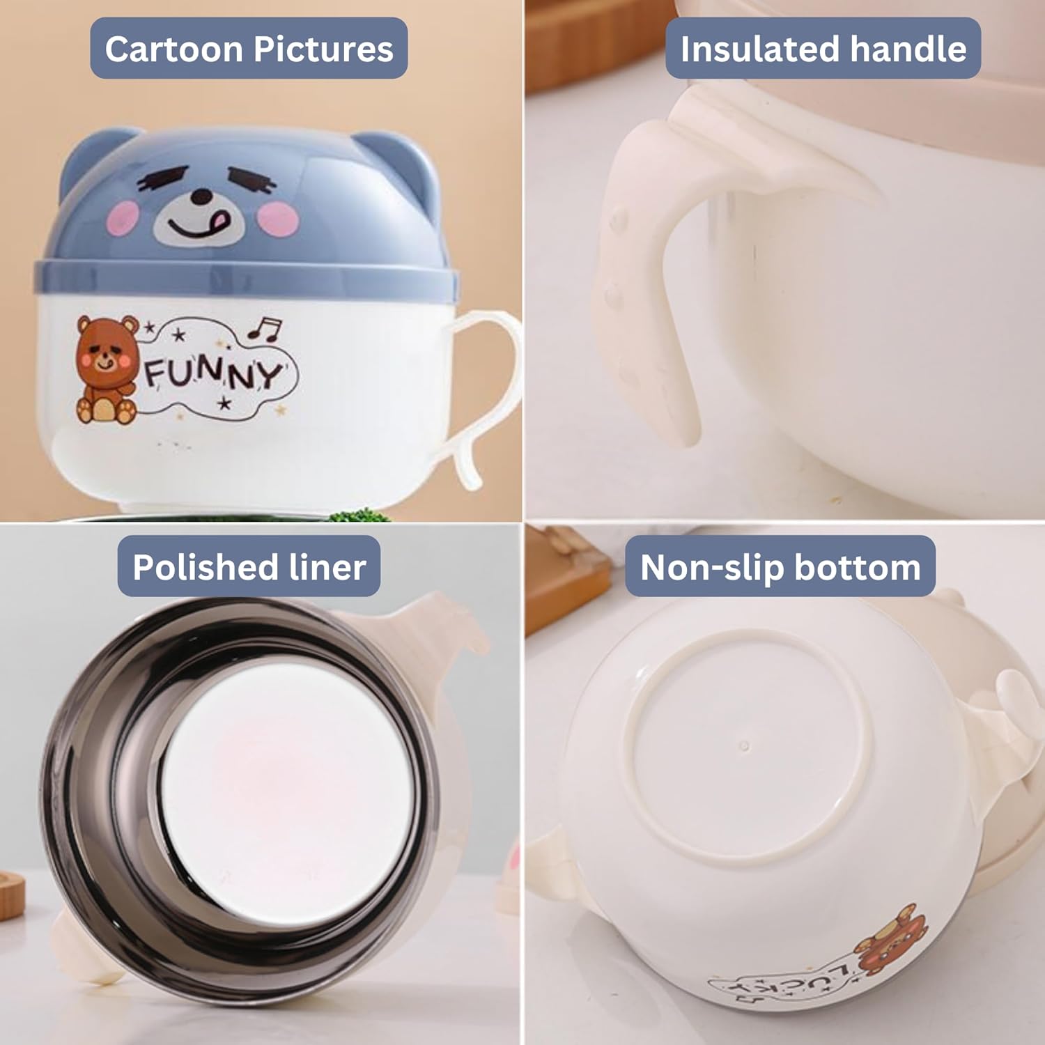 Stainless Steel Cute Bear Noodle Bowl