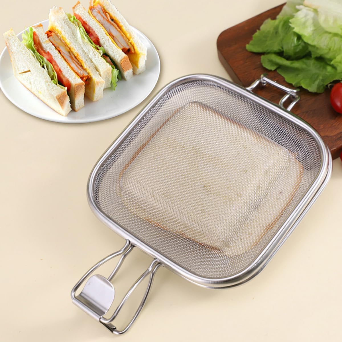 Stainless Steel Sandwich Grilling Net with Clamp