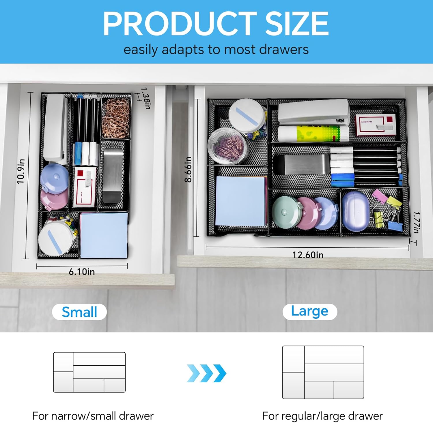 Versatile 6-Compartment Desk Drawer Organizer