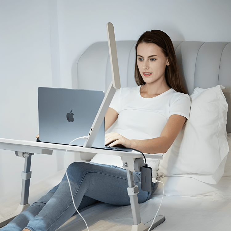 Adjustable Laptop Bed Desk with LED Lamp & Foldable Design (60cm)