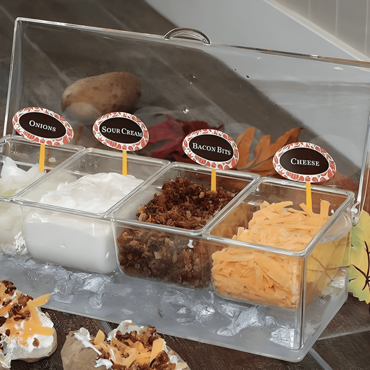 4 Removable Compartments Ice Chilled Condiment Tray