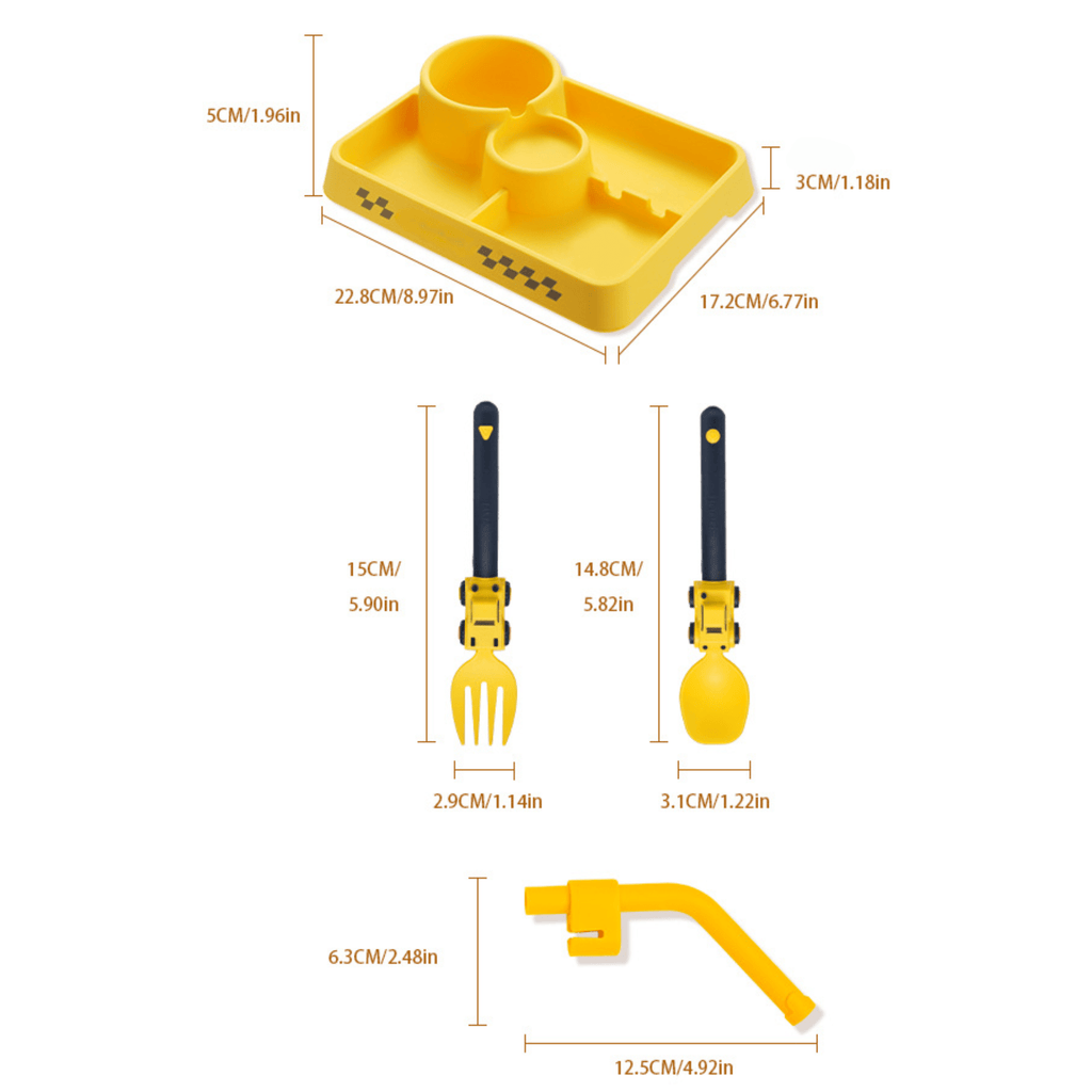 Baby Feeding Construction Themed Dinnerware Plate with Tractor Utensils