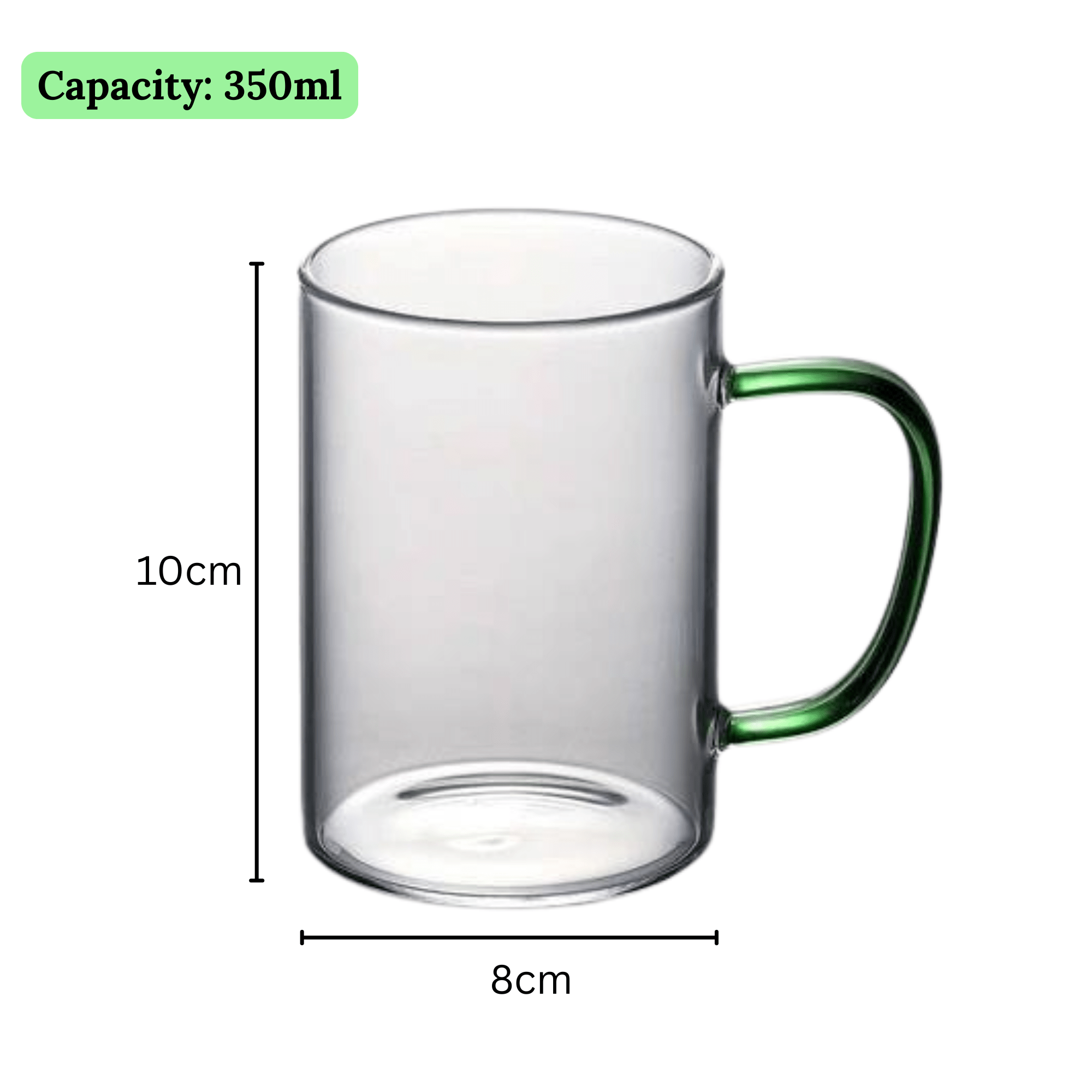 350ml Transparent Borosilicate Glass Mug with Handle