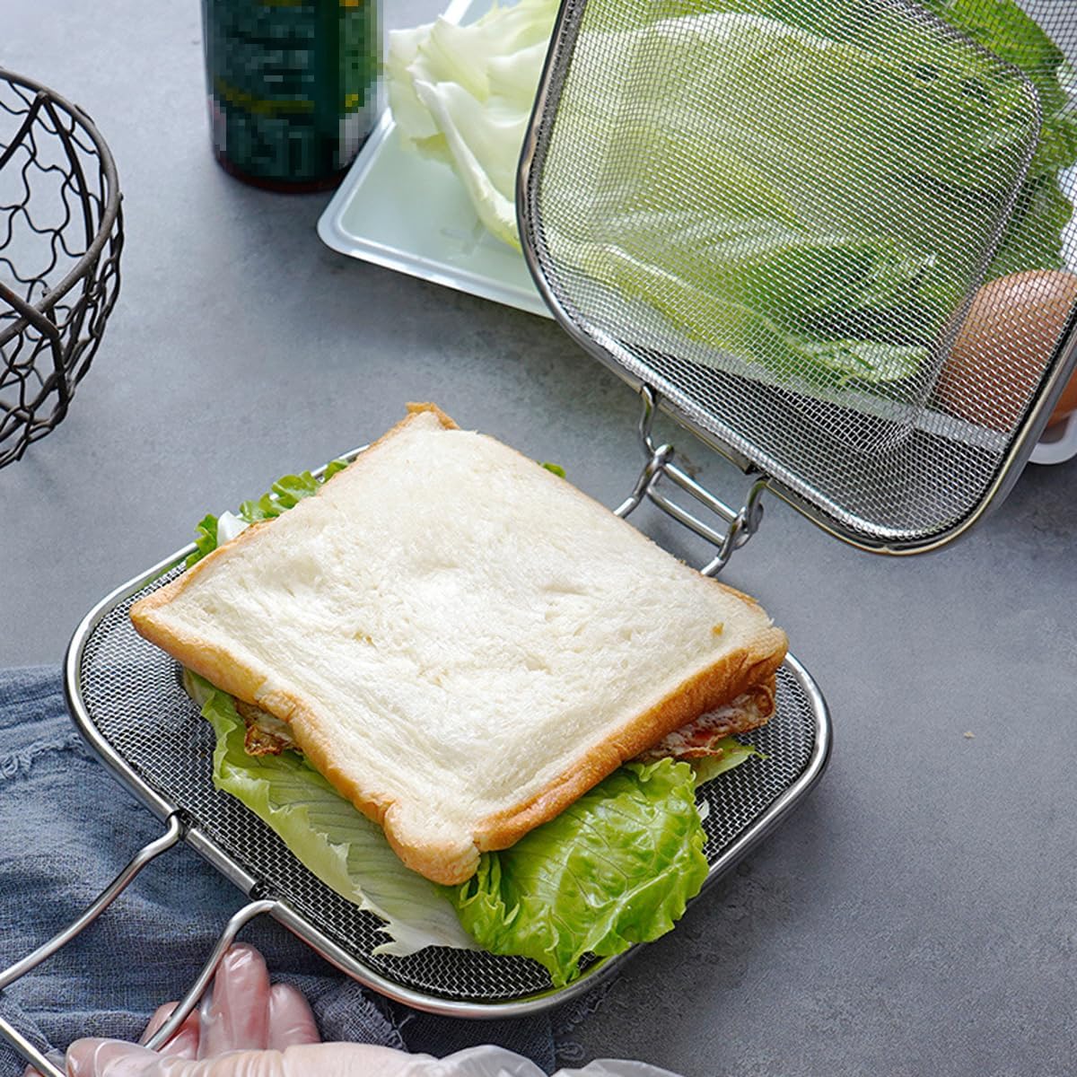 Stainless Steel Sandwich Grilling Net with Clamp