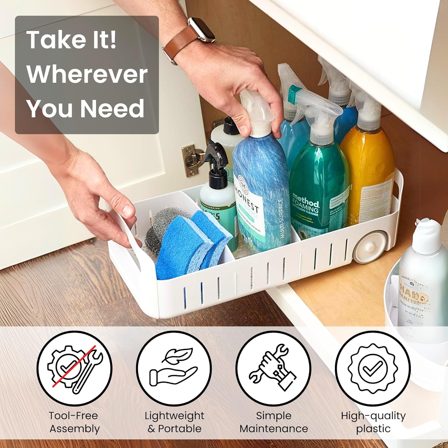 Adjustable Compartments Rolling Storage Organizer