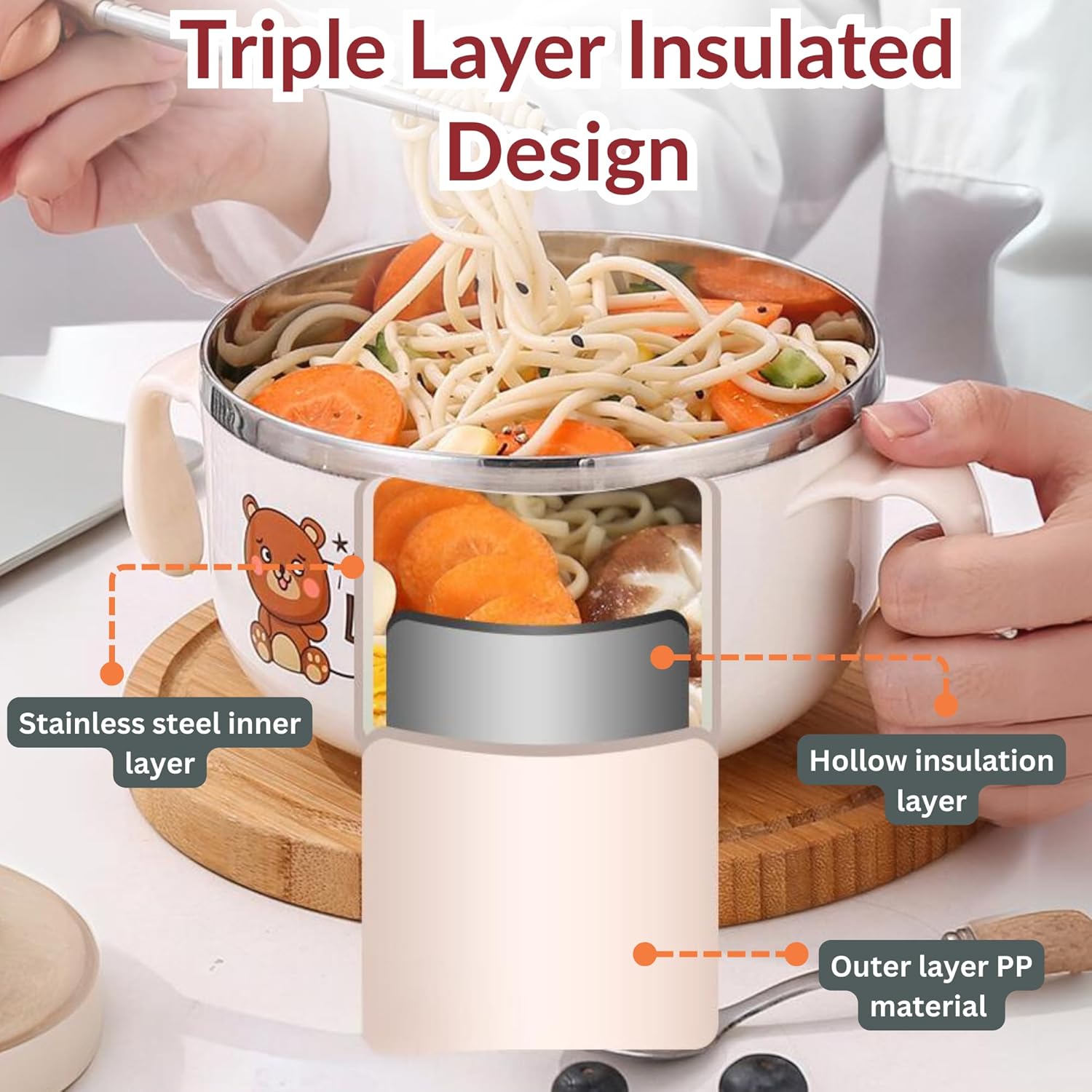 Stainless Steel Cute Bear Noodle Bowl