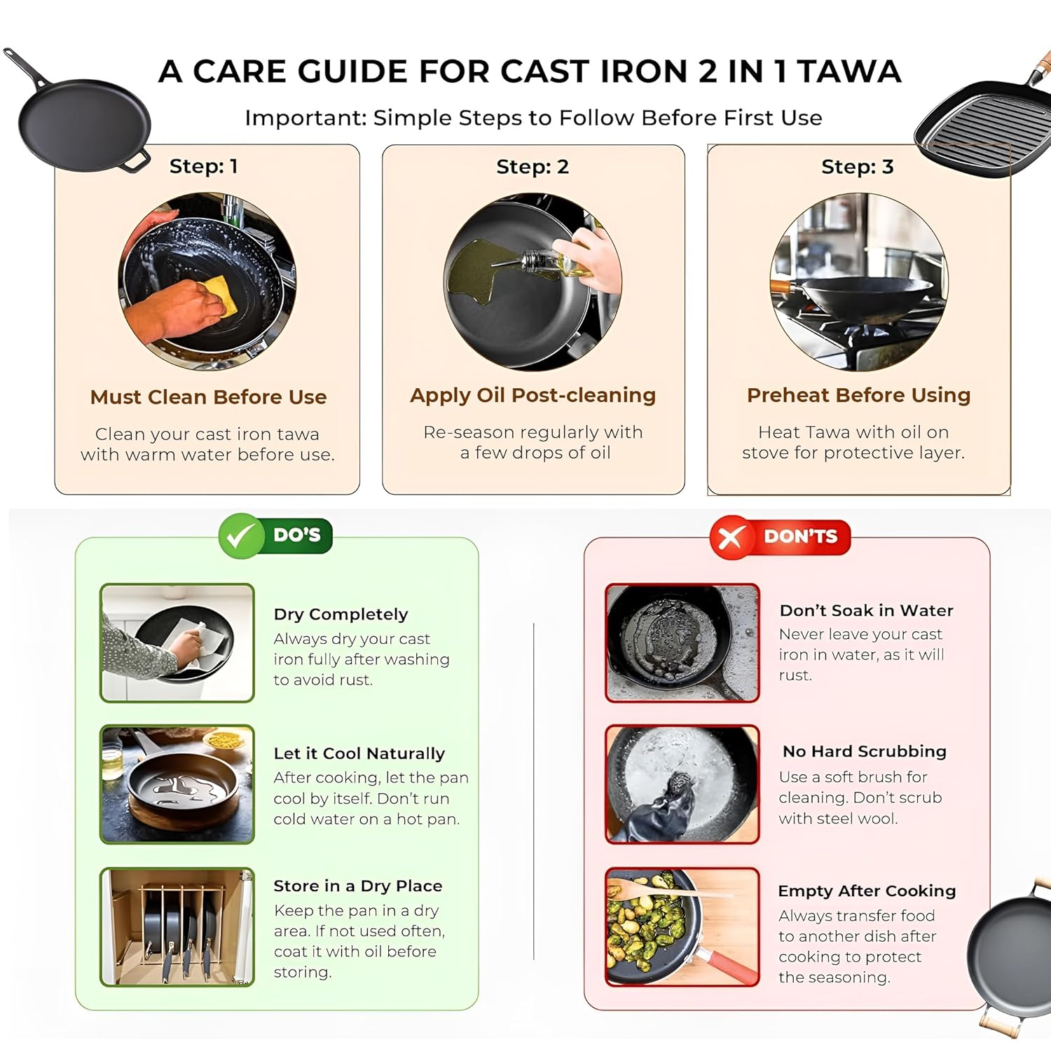 Cast Iron 2-in-1 30cm Reversible Tawa and Grill Pan