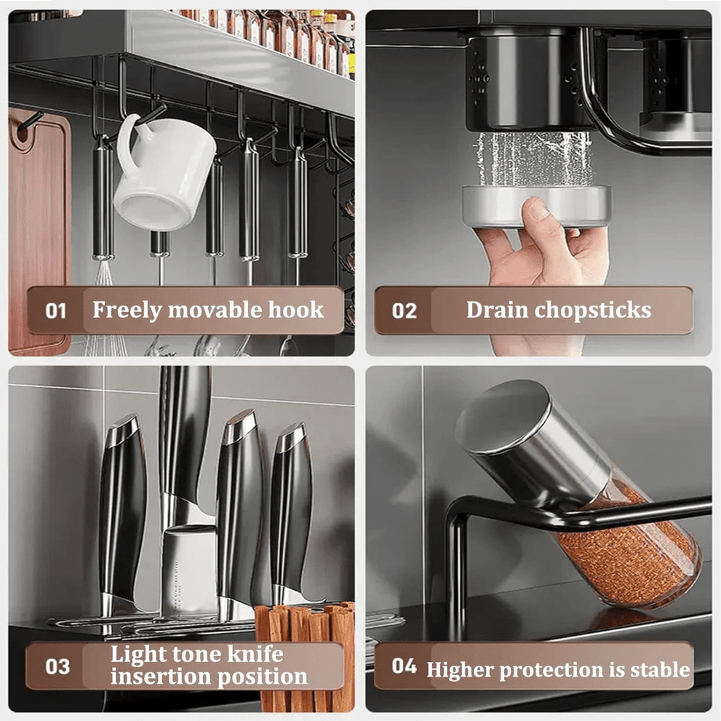 Wall-Mounted Multifunctional Stainless Steel Kitchen Storage Organizer (60cm)