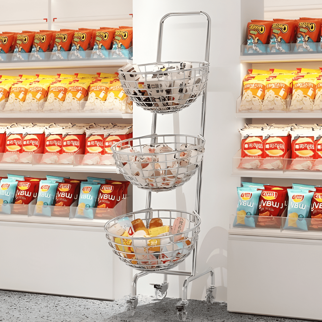 Three-Layer Carbon Steel Storage Trolley with Wheels