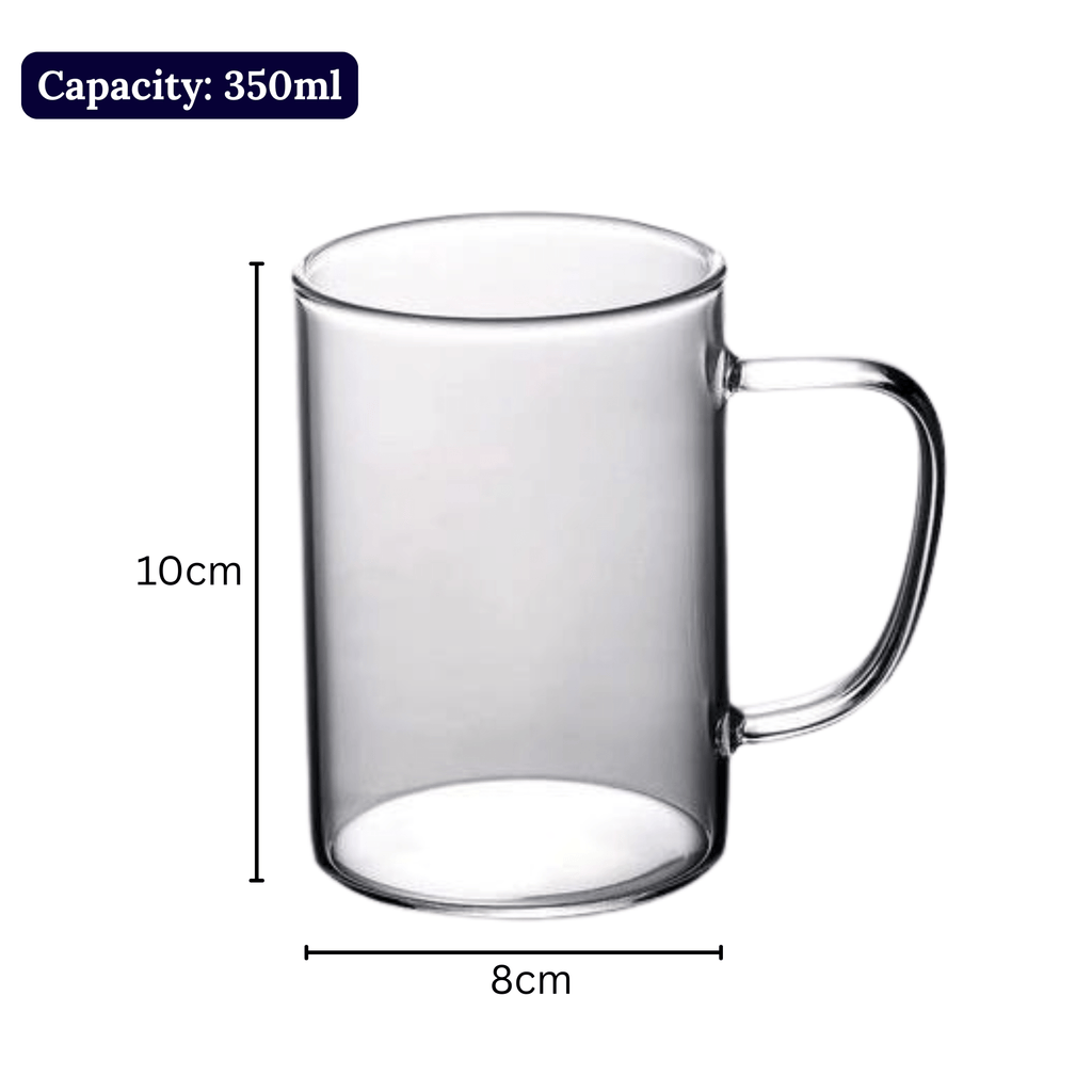 350ml Transparent Borosilicate Glass Mug with Handle