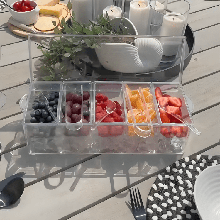 4 Removable Compartments Ice Chilled Condiment Tray