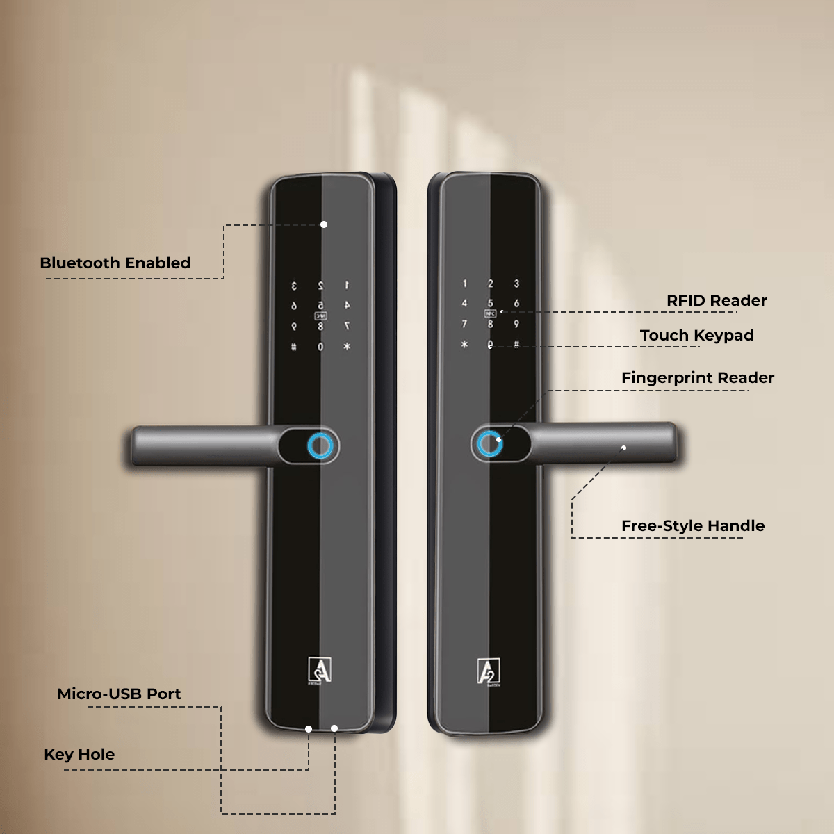 A2 Alpha 10 Smart Digital Door Lock with 7-Way Unlocking Features