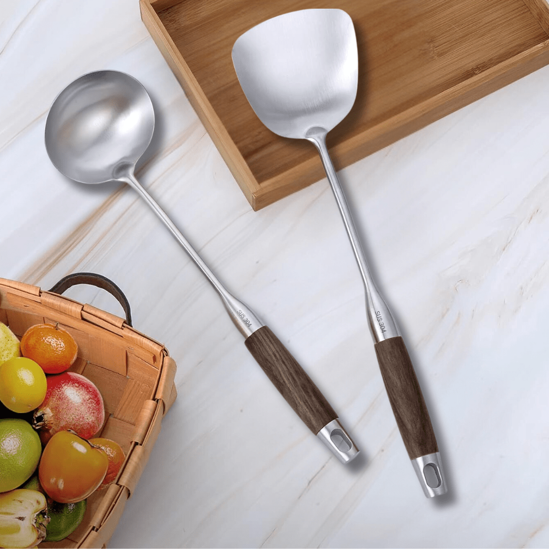 Stainless Steel Kitchen Frying Spoon (2 Piece Set)