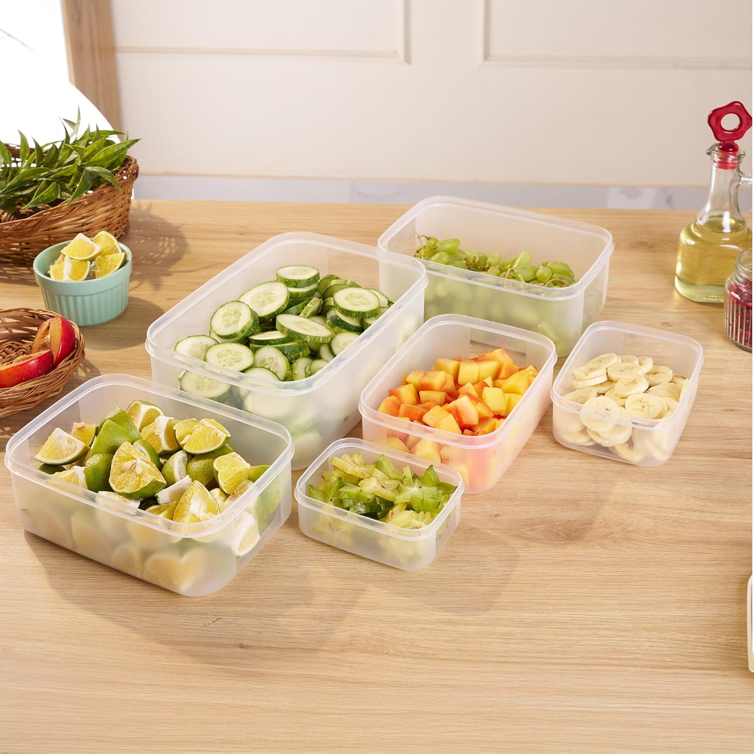 Airtight & Stackable Rectangular Food Storage Containers, Set of 6