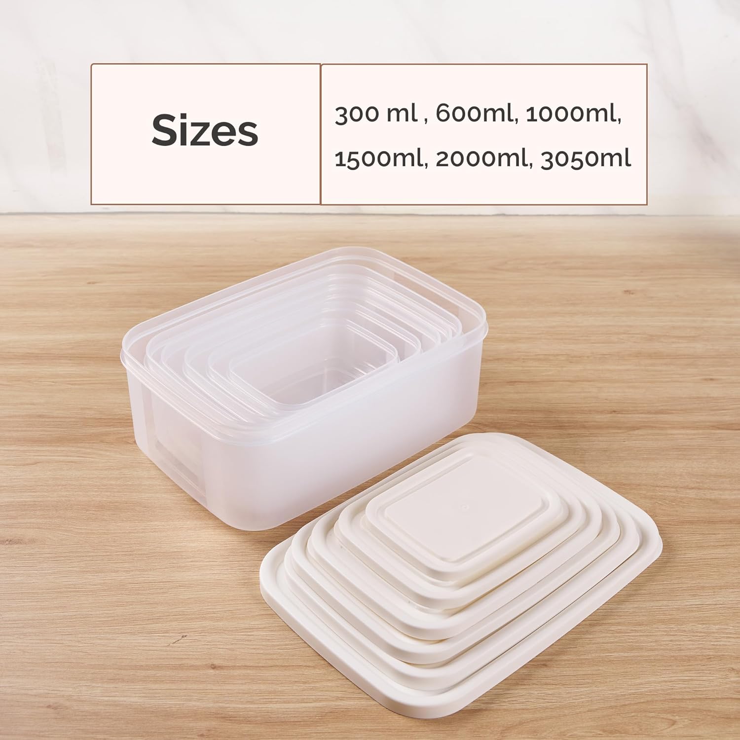 Airtight & Stackable Rectangular Food Storage Containers, Set of 6