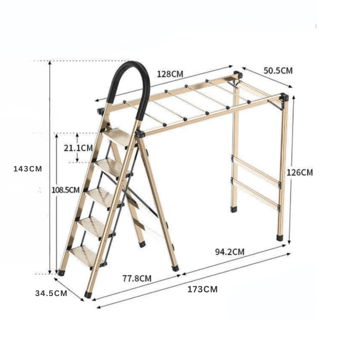 2-in-1 Aluminum 5 Steps Folding Ladder with Drying Rack