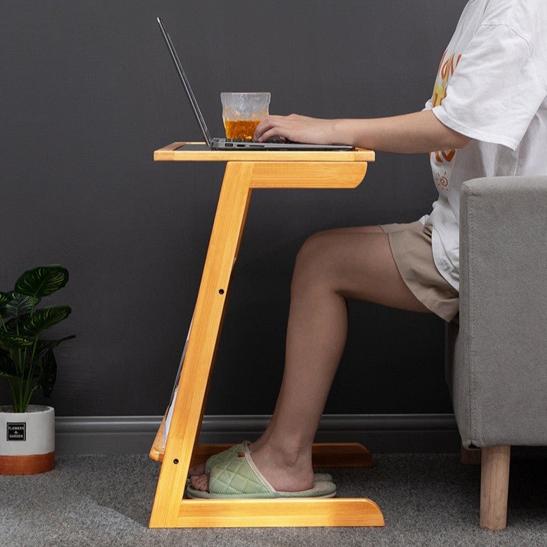 Boho Z-Shaped Glass-Top Rattan Bamboo Side Table