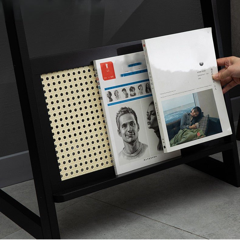 Boho Z-Shaped Glass-Top Rattan Bamboo Side Table