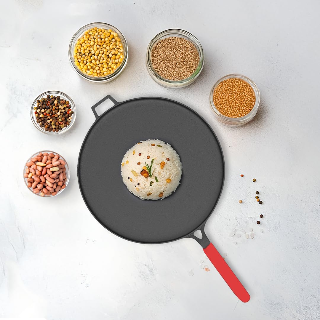 Cast Iron Flat Tawa for Dosa & Roti with Handle Cover (28cm)