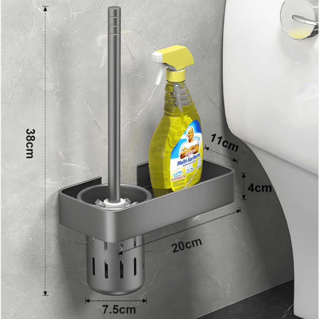 Wall-Mounted Aluminum Toilet Brush Holder with Storage Rack