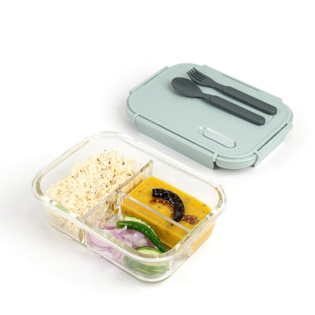 3-Compartment Rectangle Glass Food Container (1050ml)