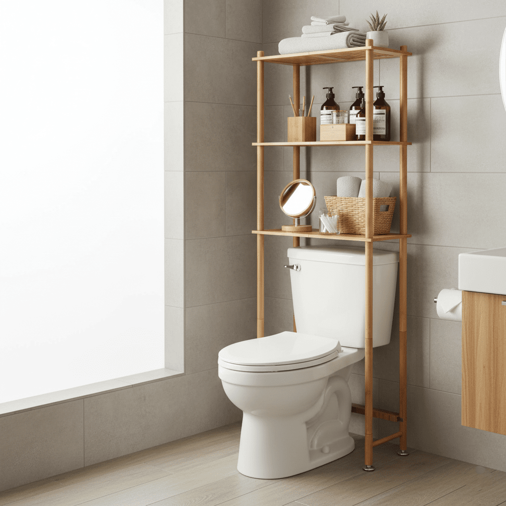 Bamboo Bathroom Storage Rack Over Toilet