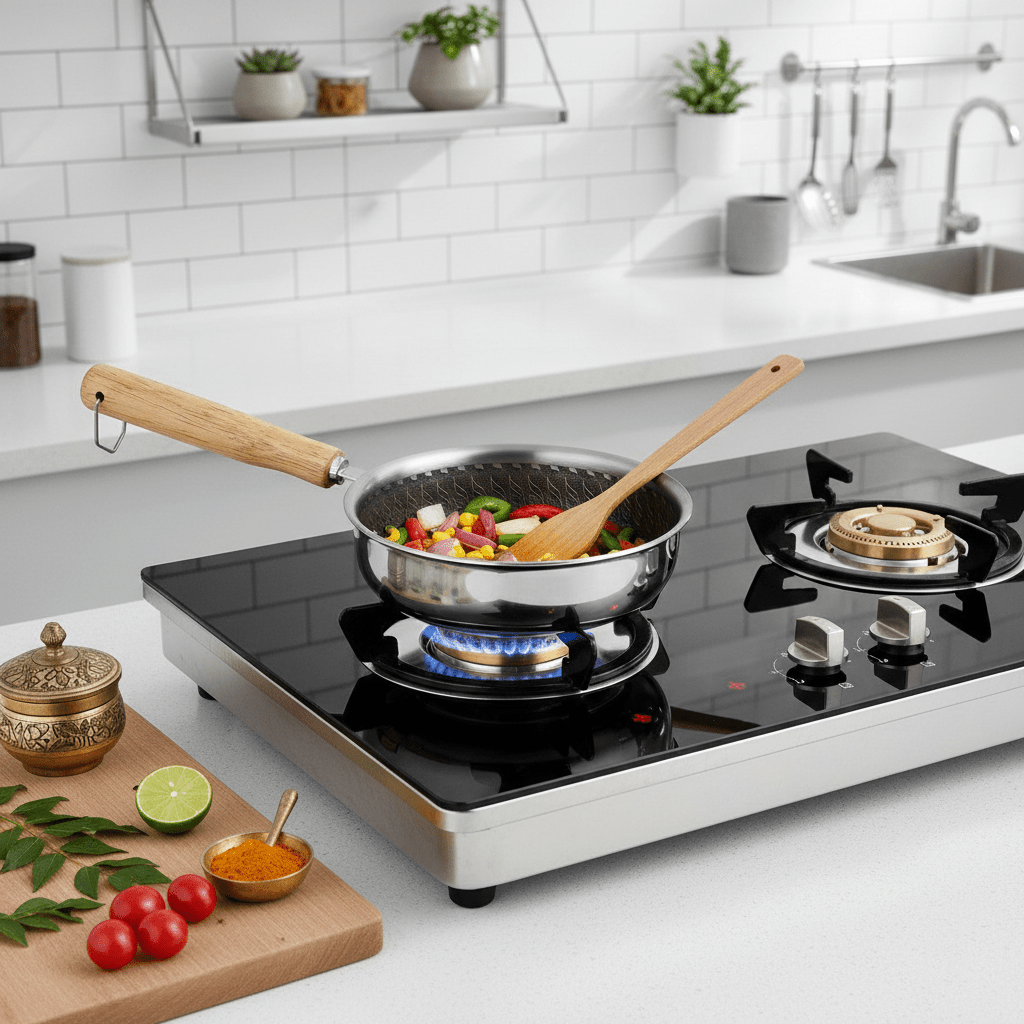 Stainless Steel Nonstick Mini Frying Pan with Wooden Handle (13cm)