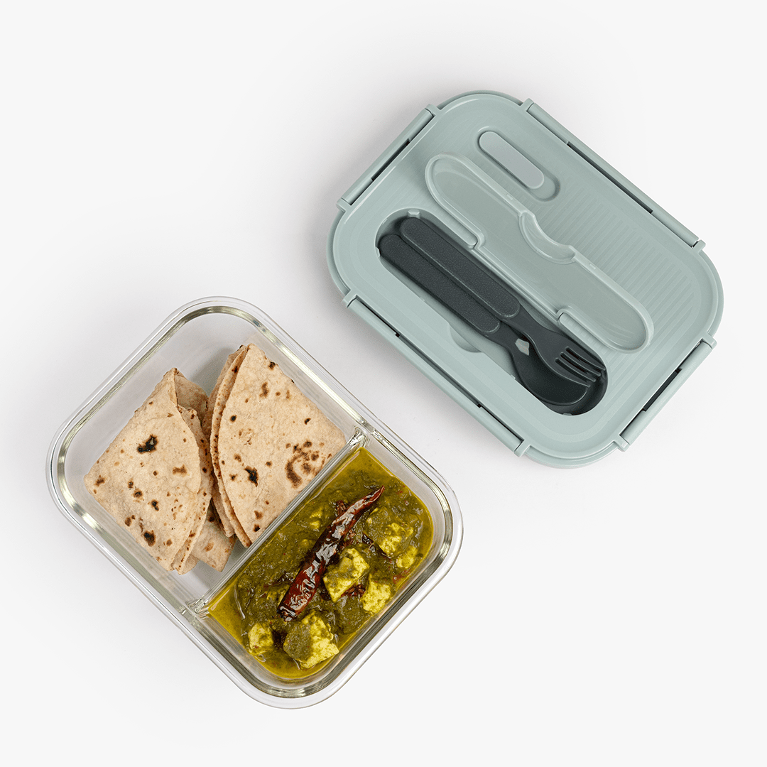 2-Compartment Rectangle Glass Food Container (1050ml)
