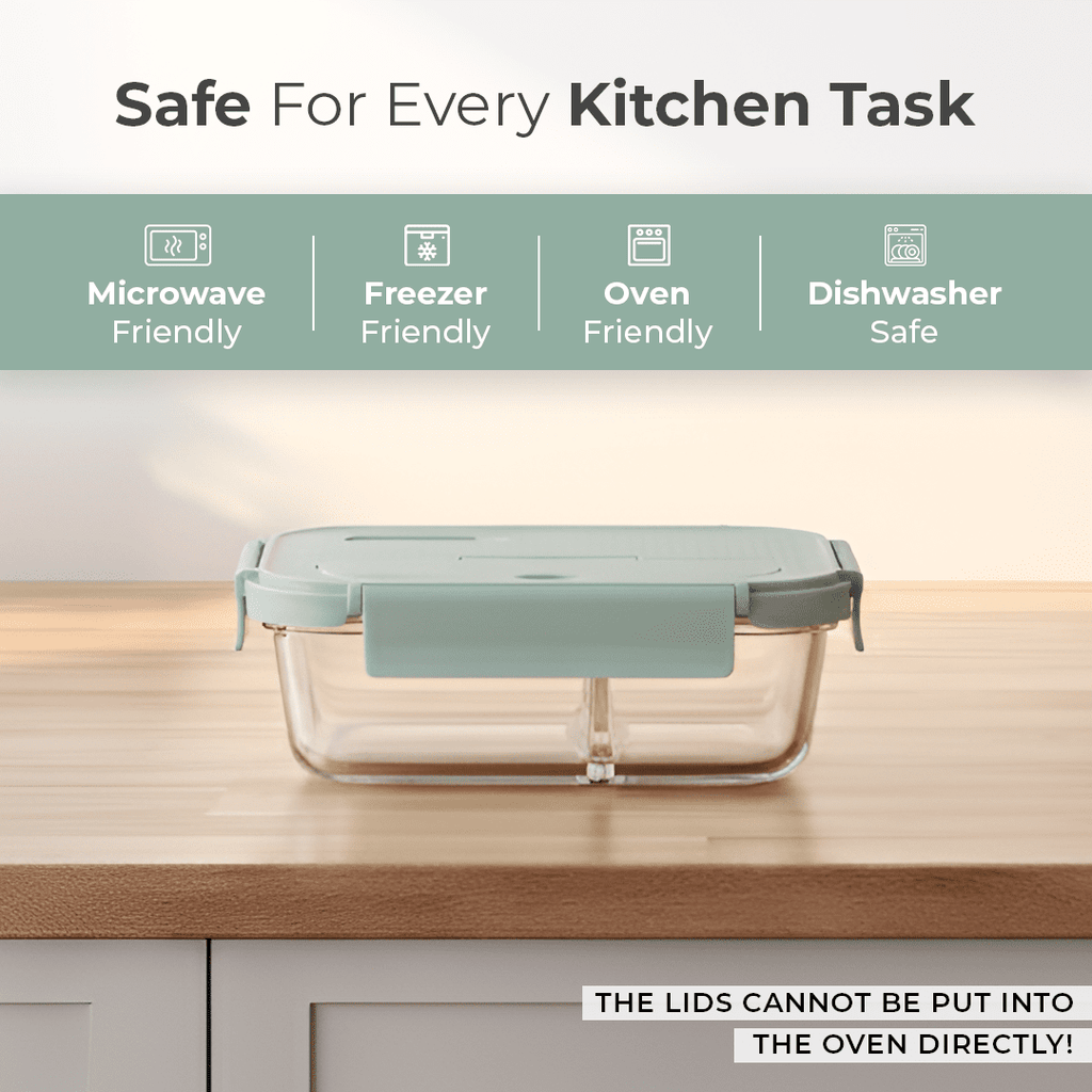 2-Compartment Rectangle Glass Food Container (1050ml)