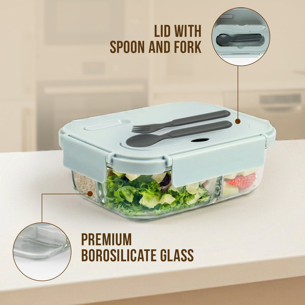 3-Compartment Rectangle Glass Food Container (1050ml)