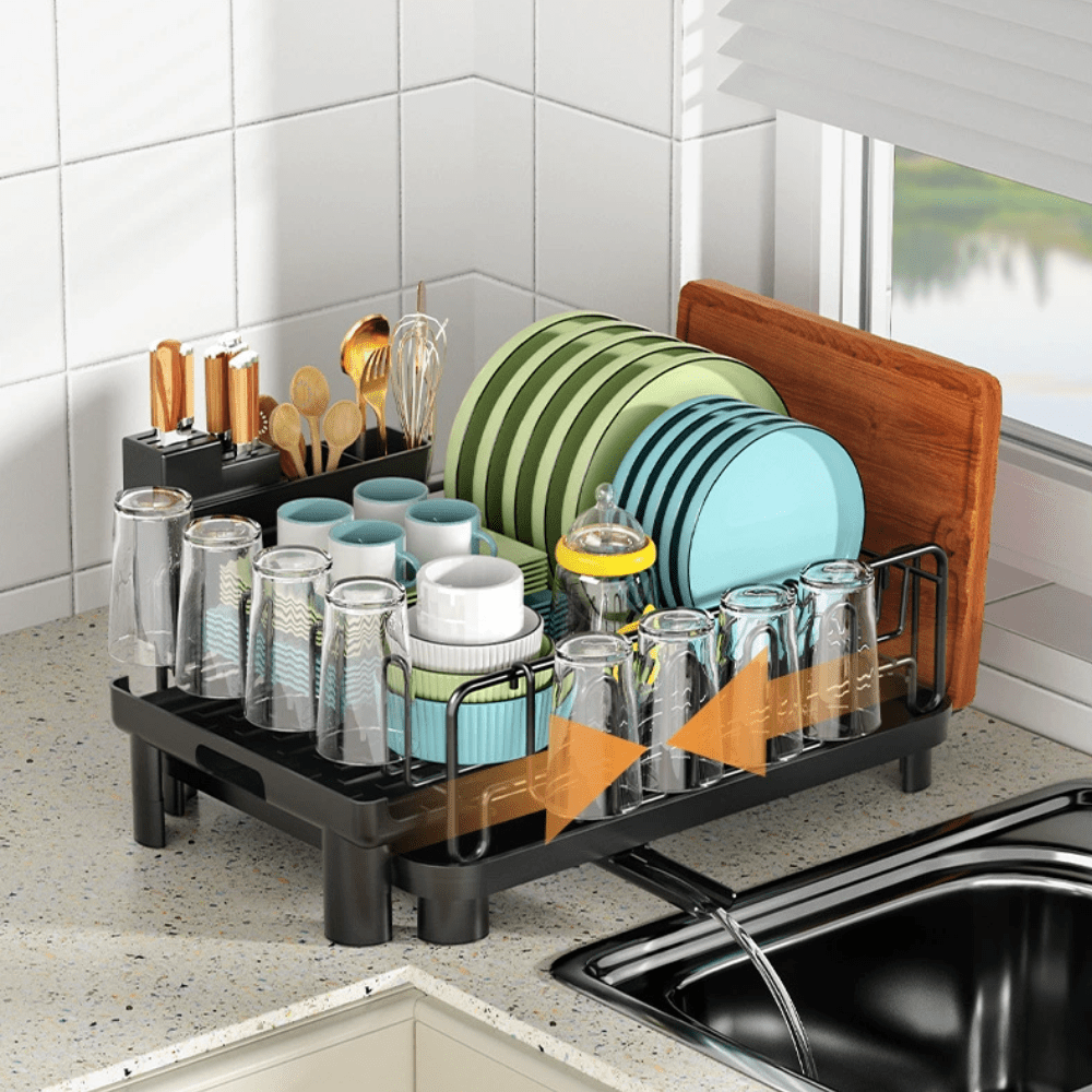 Adjustable Double-Layer Bowl Rack with Drainer (40cm)