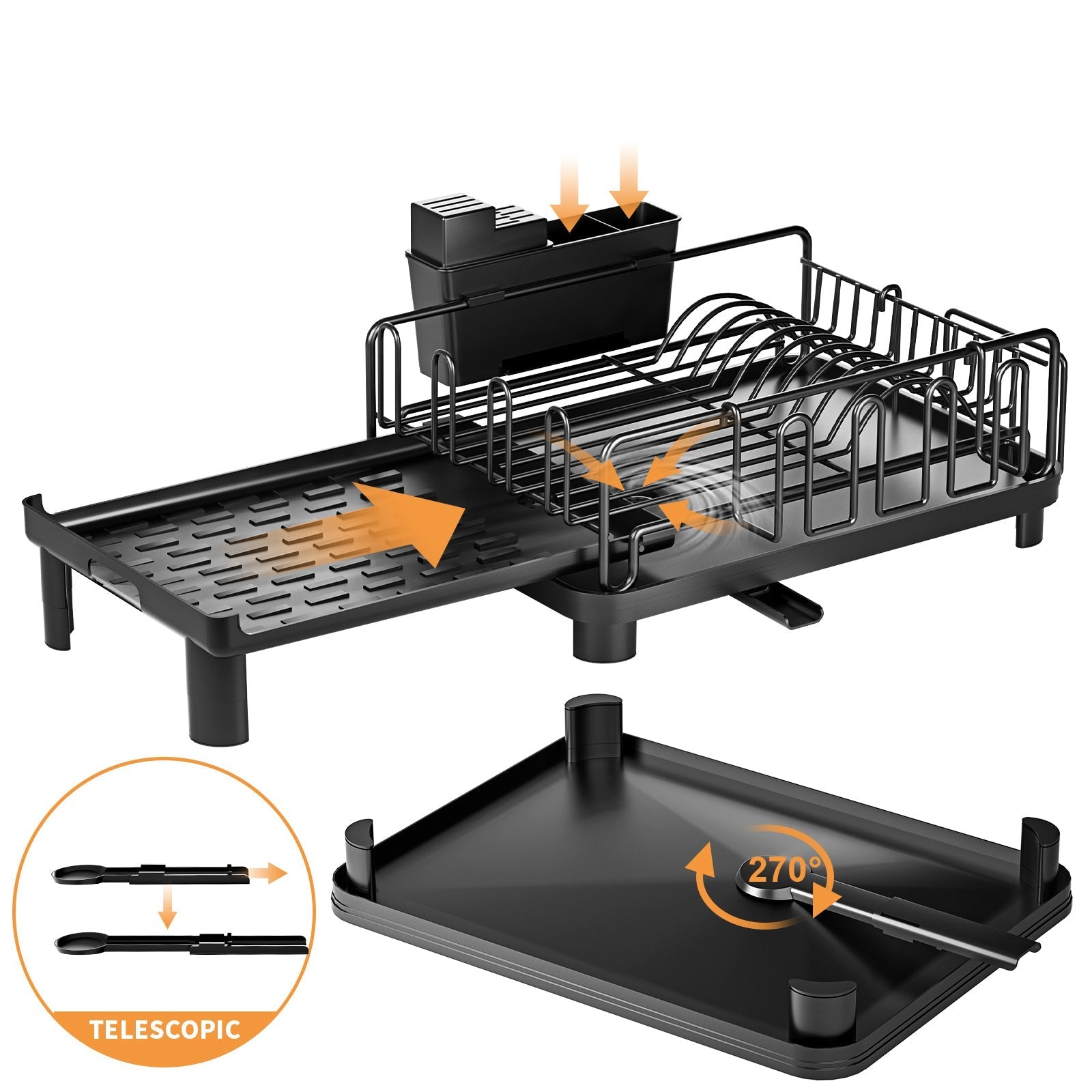 Adjustable Double-Layer Bowl Rack with Drainer (40cm)