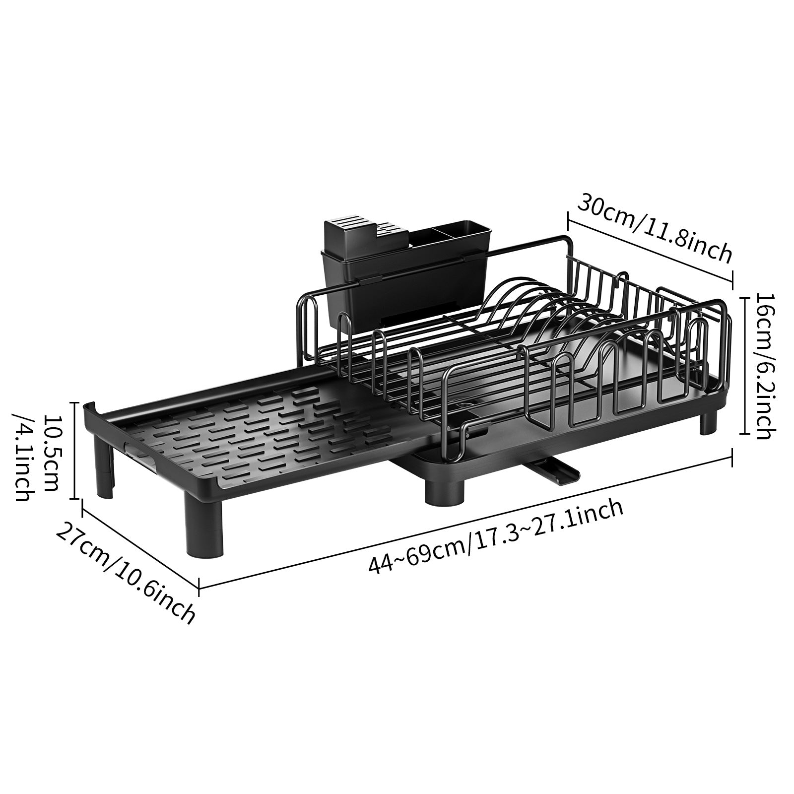 Adjustable Double-Layer Bowl Rack with Drainer (40cm)