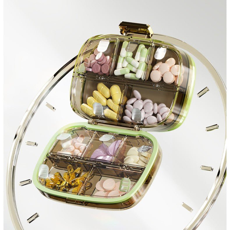 Three-Layer Green Portable Weekly Pill Organizer Box with Moisture Seal
