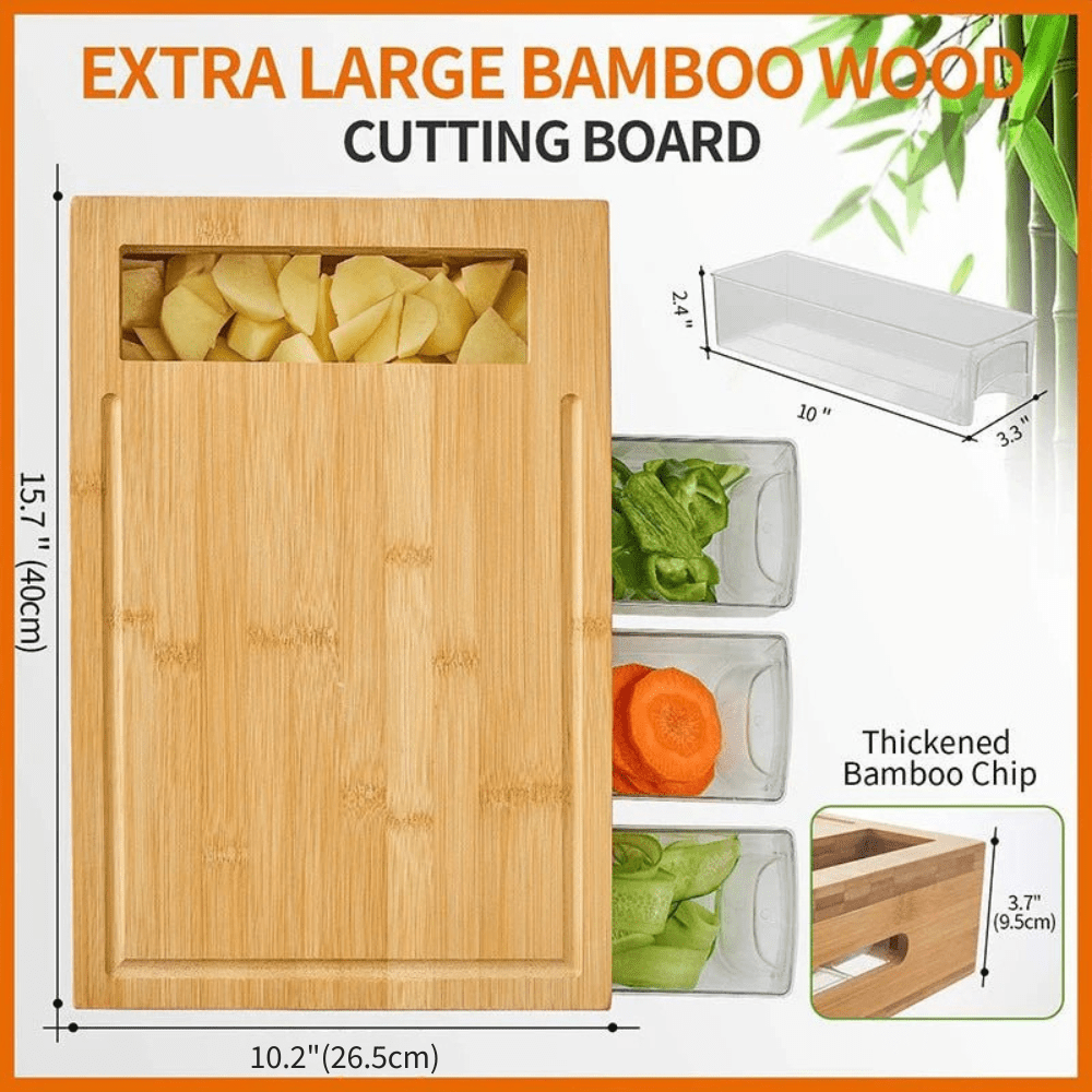 4 Containers With Wooden Chopping Board